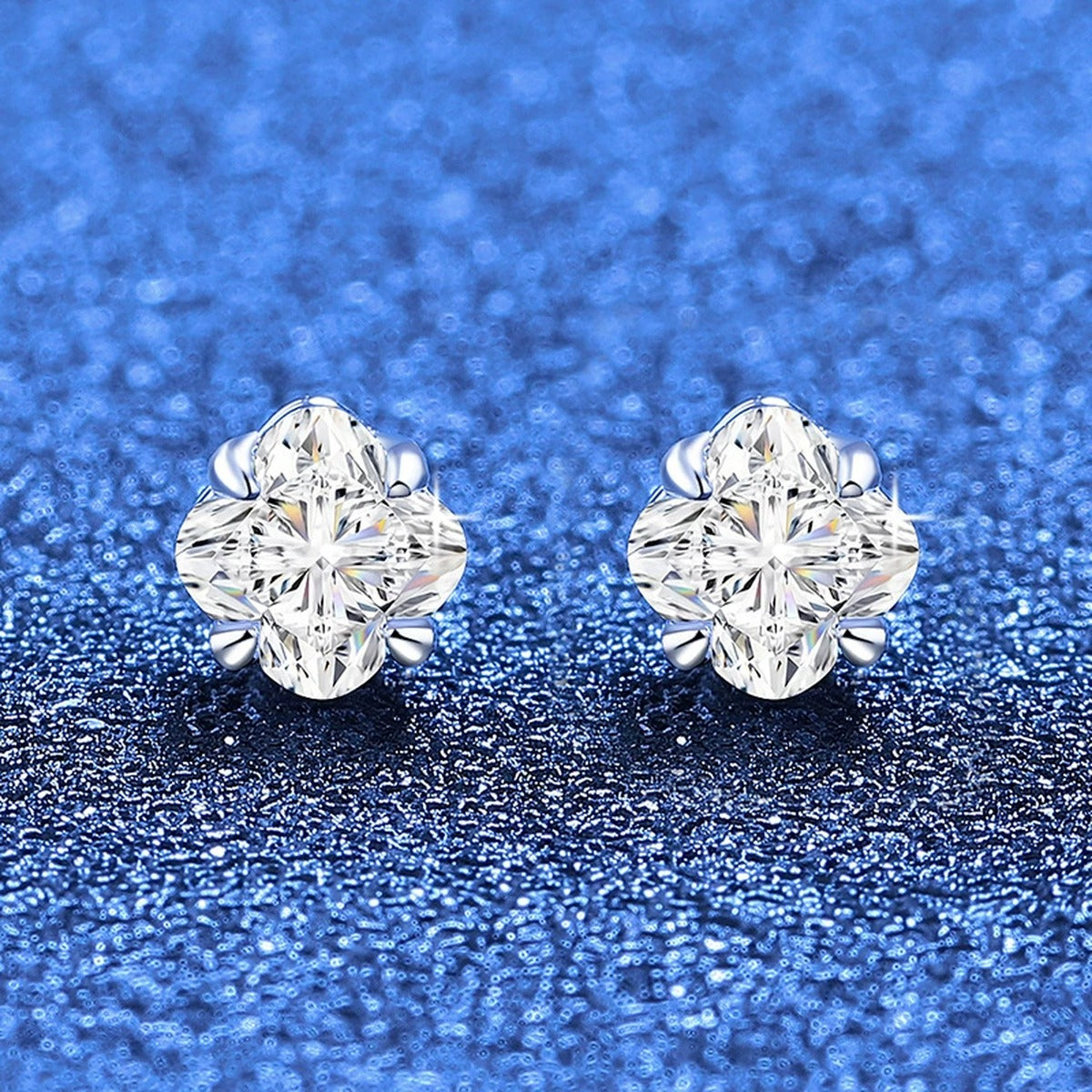 Round Moissanite Stud Earrings in White Gold-Plated S925 Sterling Silver blue scene product view