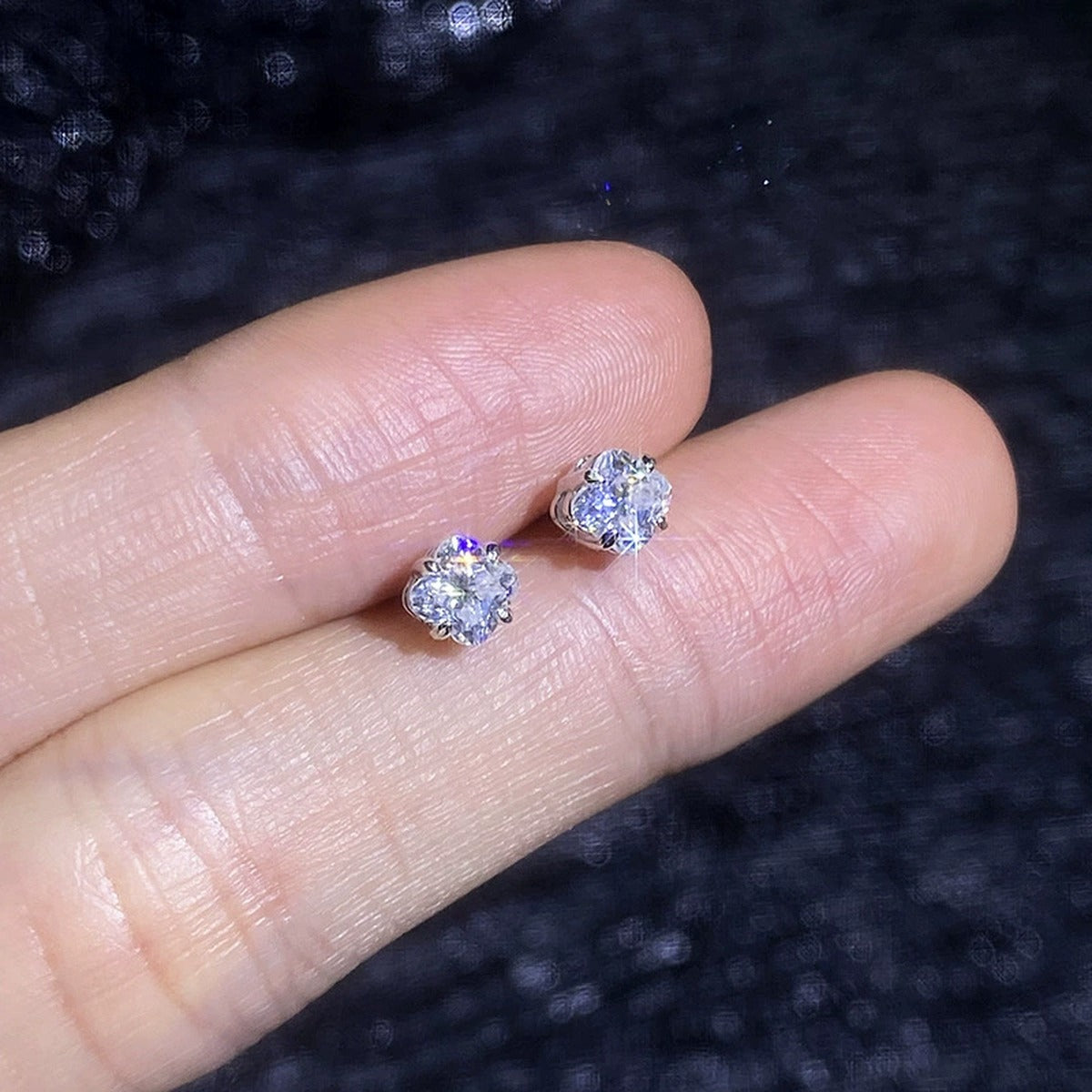 Round Moissanite Stud Earrings in White Gold-Plated S925 Sterling Silver close-up product detail view