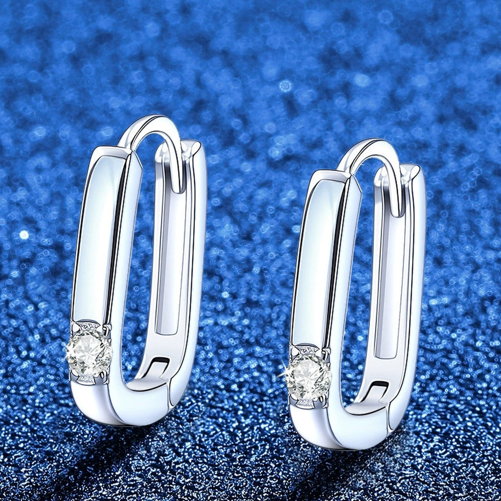 Slim Rectangle Moissanite Hoop Earrings in White Gold-Plated S925 Sterling Silver blue scene product view