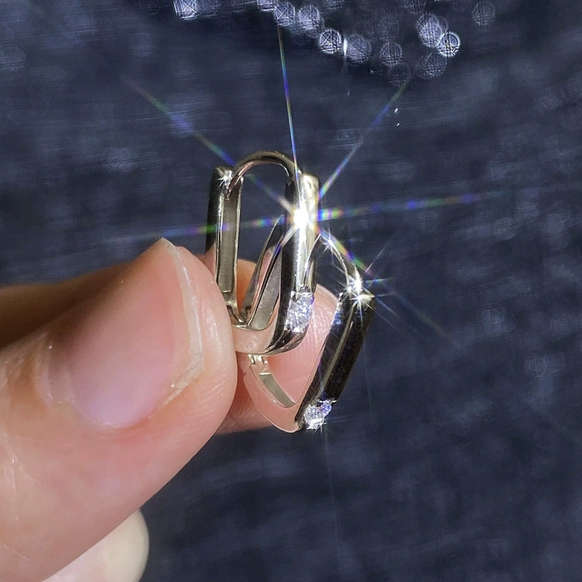 Slim Rectangle Moissanite Hoop Earrings in White Gold-Plated S925 Sterling Silver close-up product detail view