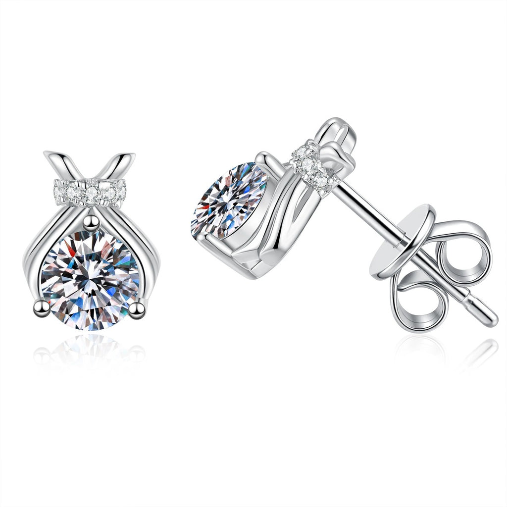 Pear-Shaped Bow Moissanite Stud Earrings in White Gold-Plated S925 Sterling Silver with CZ on clean white background showing a pear-shaped bow stud silhouette