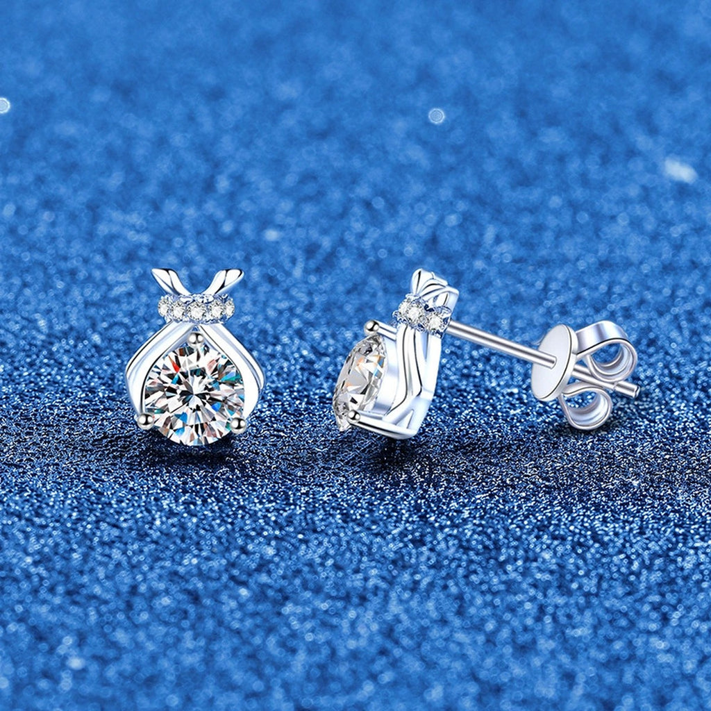 Pear-Shaped Bow Moissanite Stud Earrings in White Gold-Plated S925 Sterling Silver with CZ blue scene product view