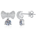 Bow Drop Moissanite Stud Earrings in White Gold-Plated S925 Sterling Silver with CZ on clean white background showing a bow drop stud silhouette