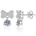 Ribbon Bow Moissanite Drop Earrings in White Gold-Plated S925 Sterling Silver with CZ on clean white background showing a ribbon bow drop silhouette