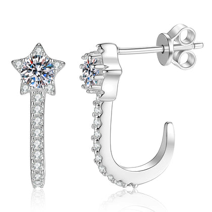 Star Drop Earrings in Gold-Plated S925 Sterling Silver with Moissanite and CZ on clean white background showing a star-topped drop and huggie silhouette