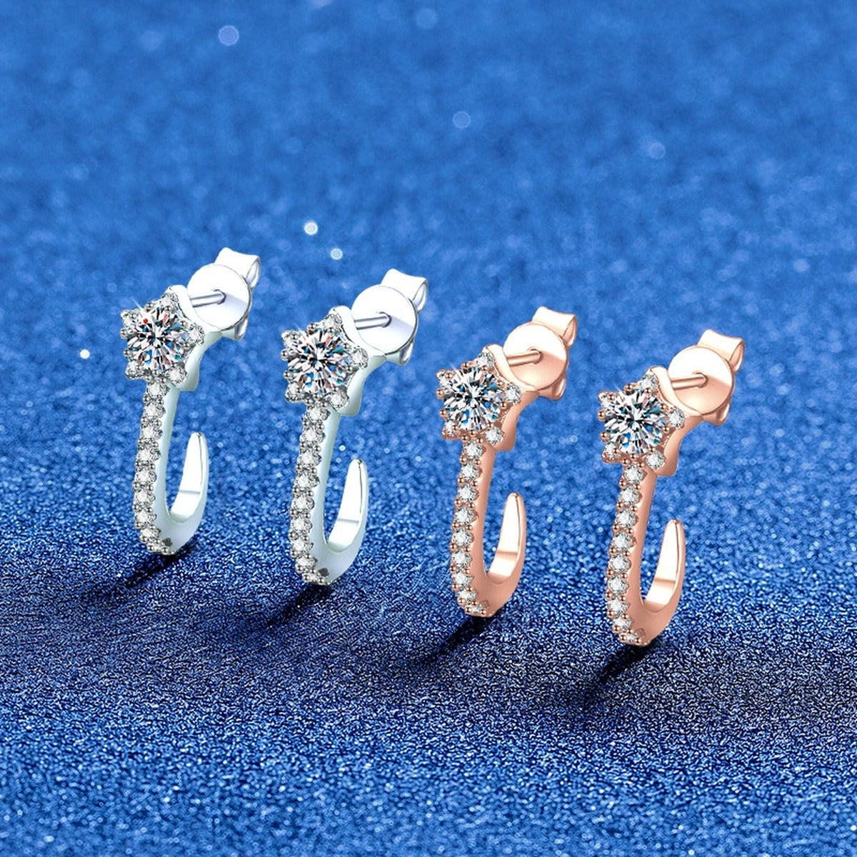 Star Drop Earrings in Gold-Plated S925 Sterling Silver with Moissanite and CZ blue scene product view