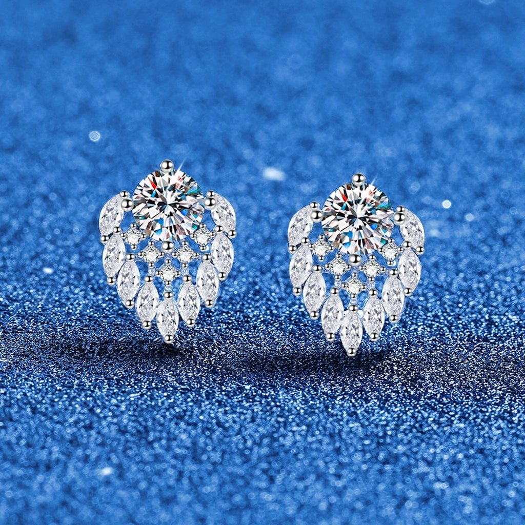 Pear Halo Moissanite Stud Earrings in White Gold-Plated S925 Sterling Silver with CZ blue scene product view