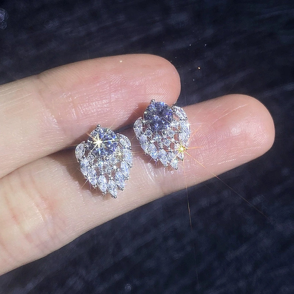 Pear Halo Moissanite Stud Earrings in White Gold-Plated S925 Sterling Silver with CZ close-up product detail view