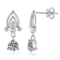 Fleur-de-Lis Moissanite Drop Earrings in White Gold-Plated S925 Sterling Silver with CZ on clean white background showing a fleur-de-lis inspired drop silhouette