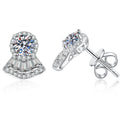 Fan Halo Moissanite Stud Earrings in White Gold-Plated S925 Sterling Silver with CZ on clean white background showing a fan-shaped halo stud silhouette