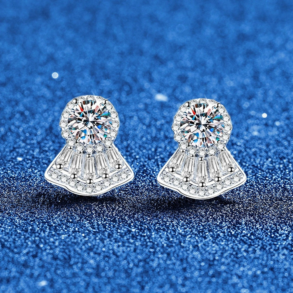 Fan Halo Moissanite Stud Earrings in White Gold-Plated S925 Sterling Silver with CZ blue scene product view