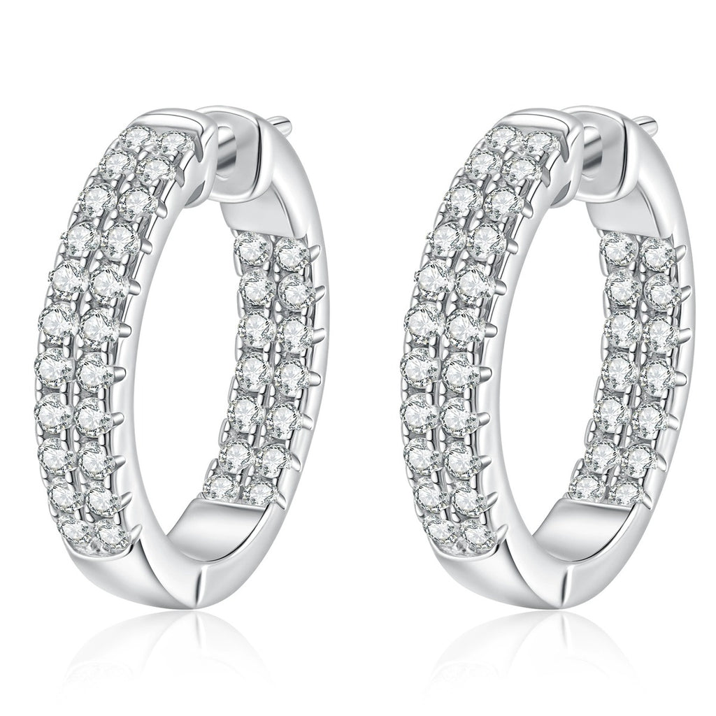 Wide Pave Moissanite Hoop Earrings in White Gold-Plated S925 Sterling Silver on clean white background showing a wide pave hoop silhouette