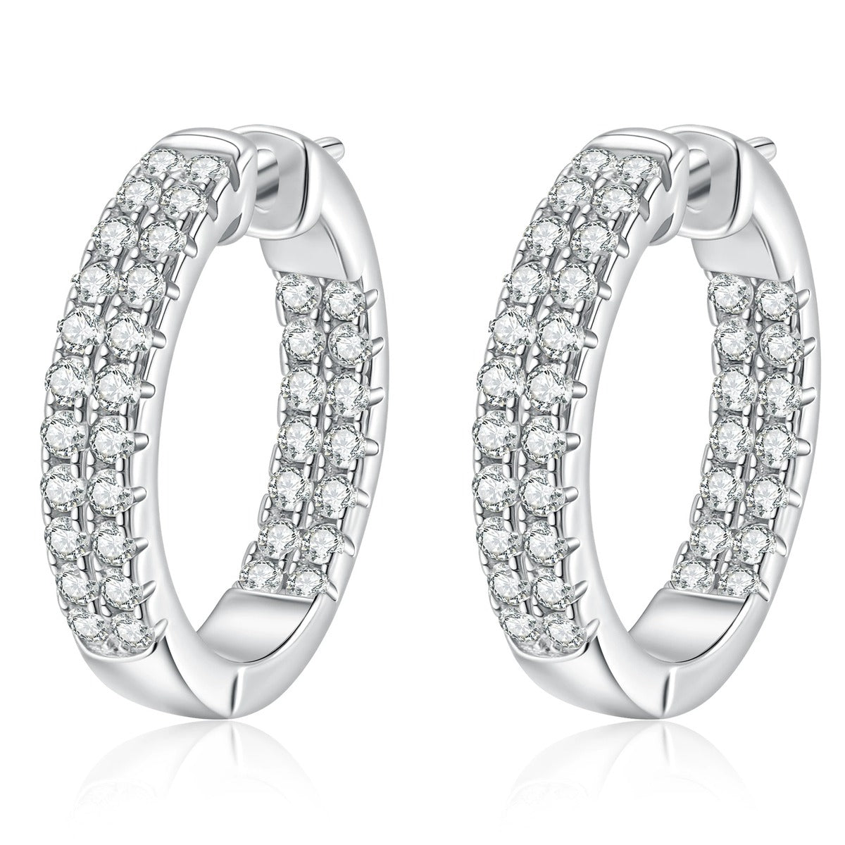 Wide Pave Moissanite Hoop Earrings in White Gold-Plated S925 Sterling Silver on clean white background showing a wide pave hoop silhouette