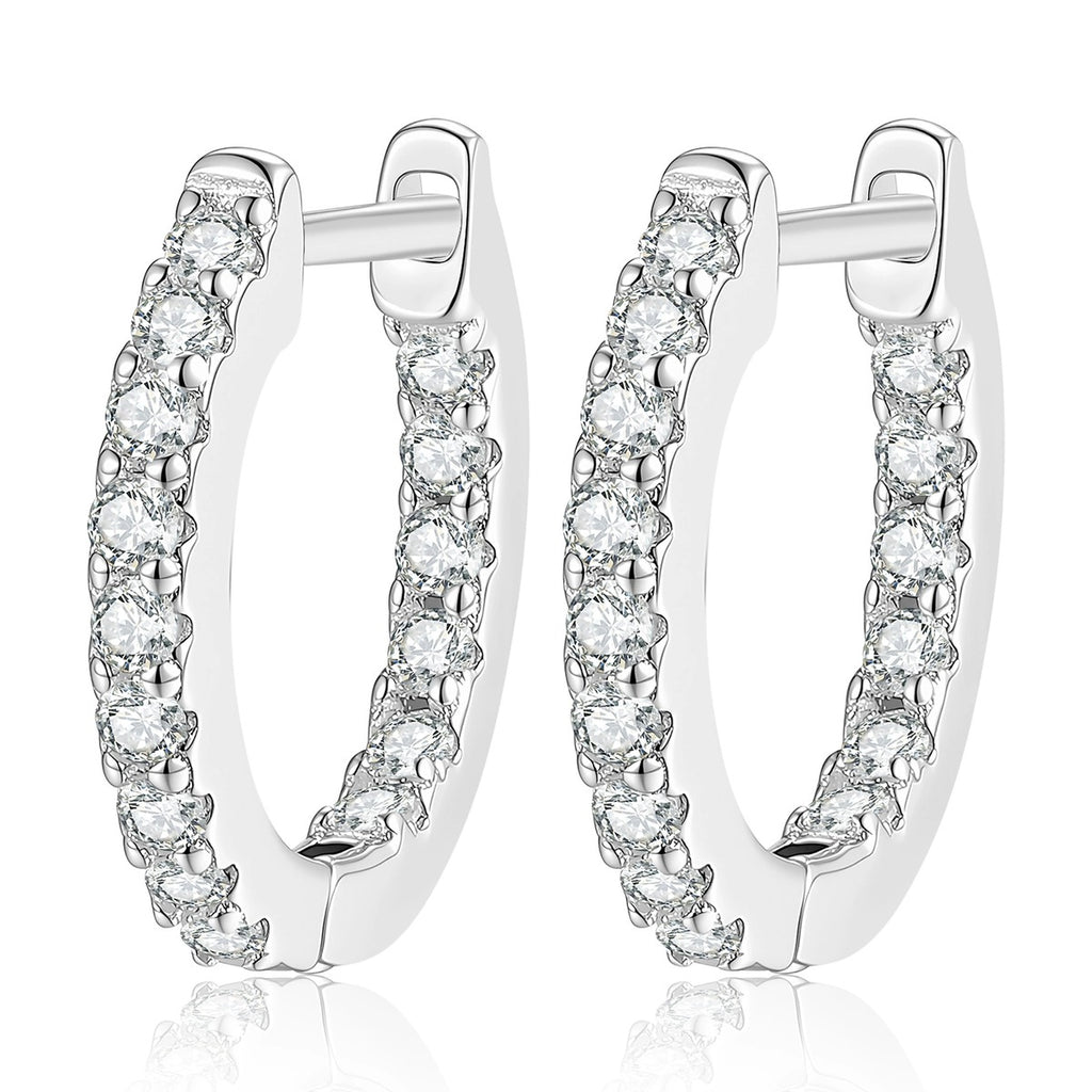 Slim Pave Moissanite Hoop Earrings in White Gold-Plated S925 Sterling Silver on clean white background showing a slim pave hoop silhouette