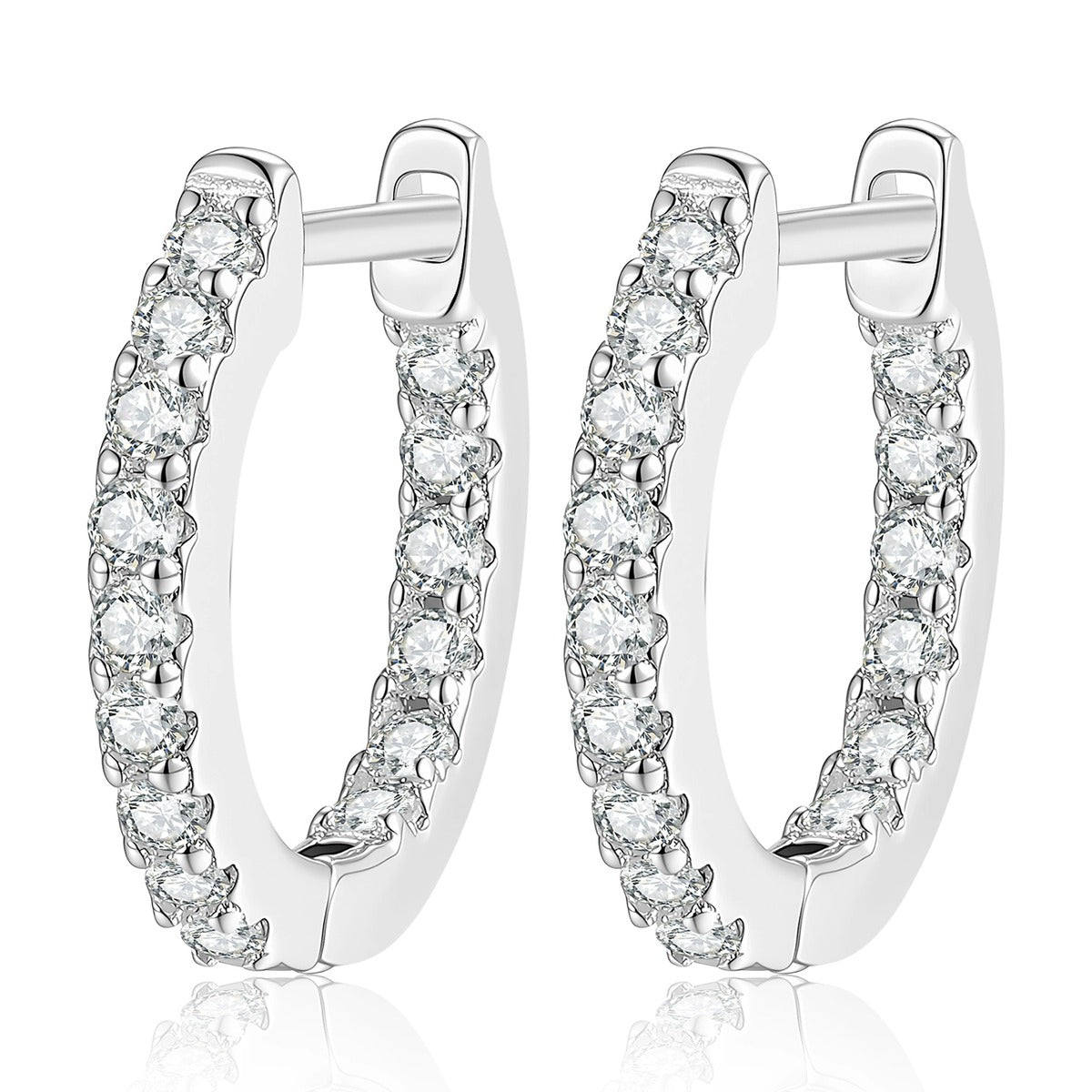 Slim Pave Moissanite Hoop Earrings in White Gold-Plated S925 Sterling Silver on clean white background showing a slim pave hoop silhouette