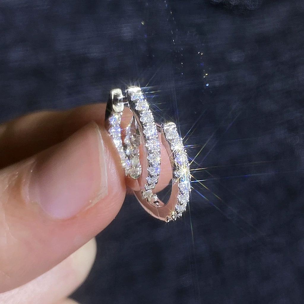 Slim Pave Moissanite Hoop Earrings in White Gold-Plated S925 Sterling Silver close-up product detail view