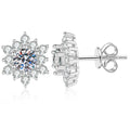Snowflake Moissanite Stud Earrings in White Gold-Plated S925 Sterling Silver with CZ on clean white background showing a snowflake starburst stud silhouette