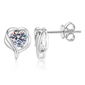 Swirl Heart Moissanite Stud Earrings in White Gold-Plated S925 Sterling Silver on clean white background showing a swirl heart stud silhouette