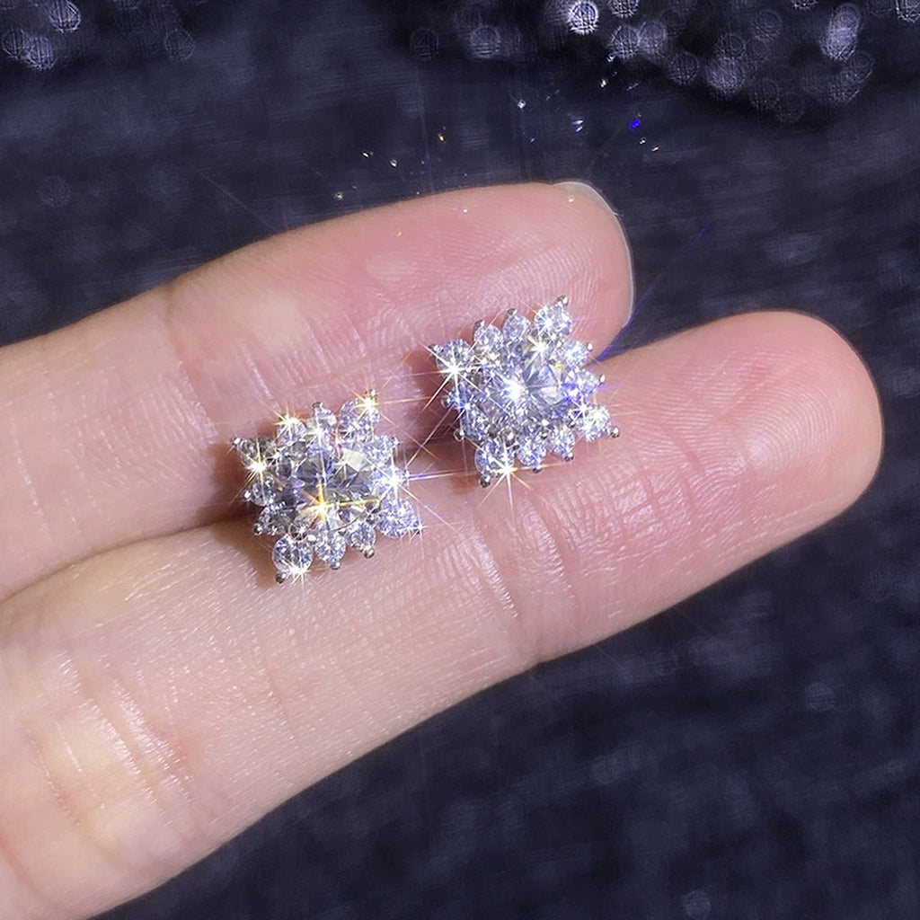 Square Halo Moissanite Stud Earrings in White Gold-Plated S925 Sterling Silver with CZ close-up product detail view