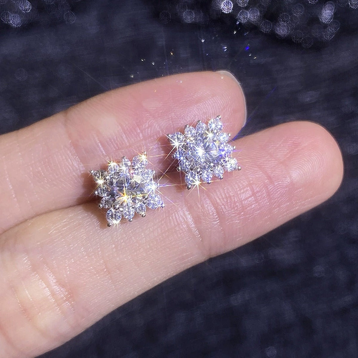 Square Halo Moissanite Stud Earrings in White Gold-Plated S925 Sterling Silver with CZ close-up product detail view