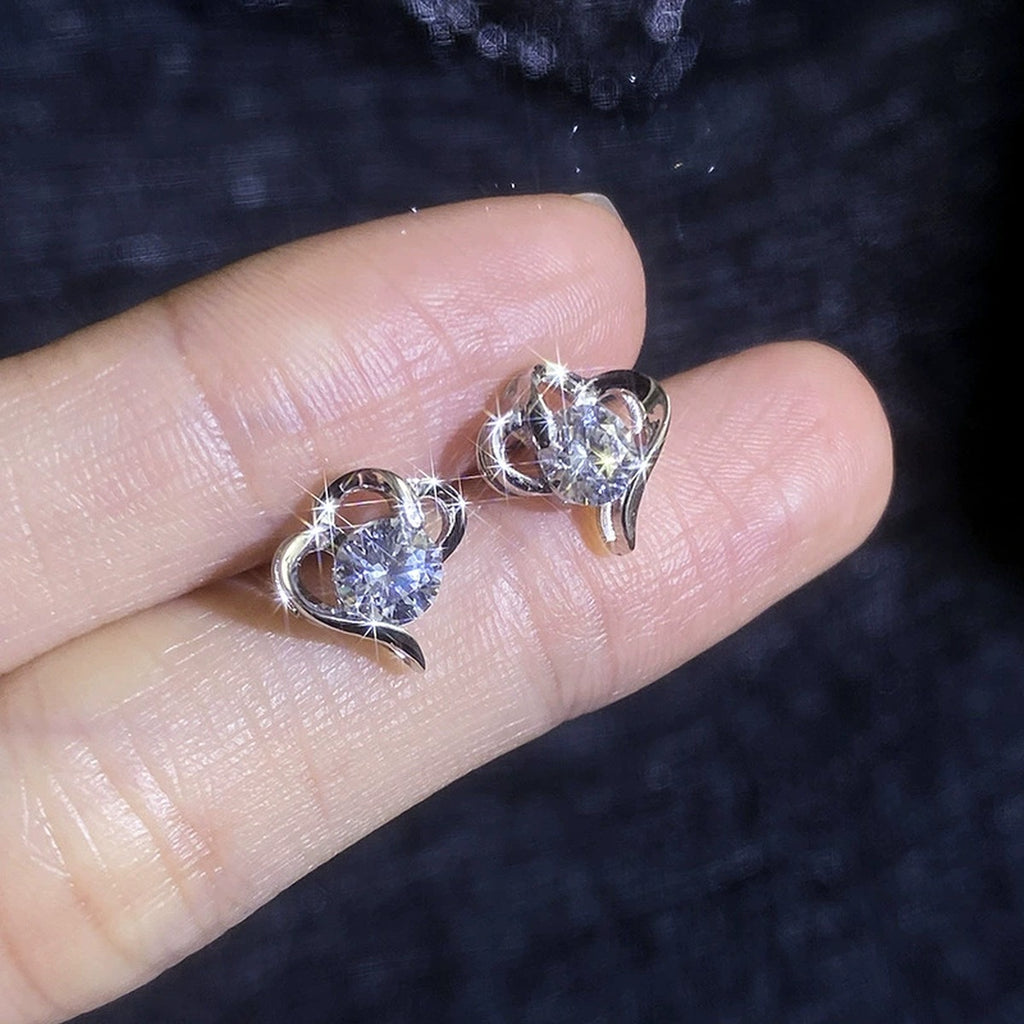 Open Heart Moissanite Stud Earrings in White Gold-Plated S925 Sterling Silver close-up product detail view