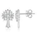 Palm Cross Moissanite Stud Earrings in White Gold-Plated S925 Sterling Silver on clean white background showing a palm-inspired cross stud silhouette
