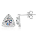 Triangle Halo Moissanite Stud Earrings in White Gold-Plated S925 Sterling Silver with CZ on clean white background showing a triangle halo stud silhouette