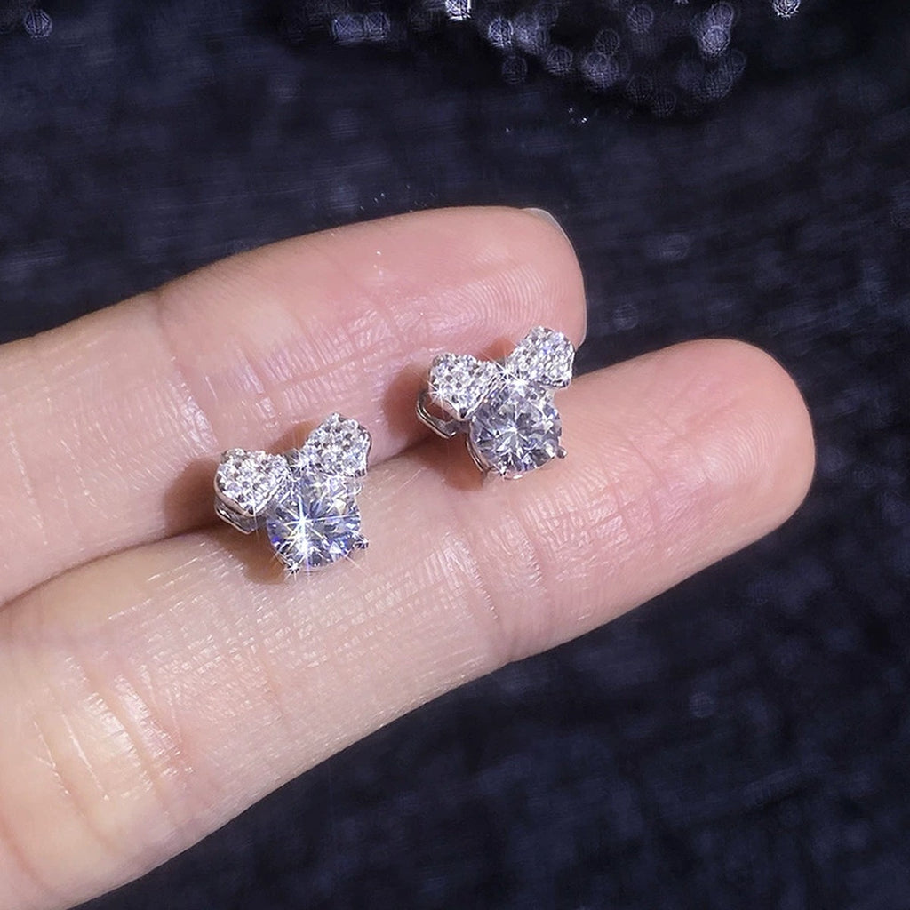 Bow Moissanite Stud Earrings in White Gold-Plated S925 Sterling Silver with CZ close-up product detail view