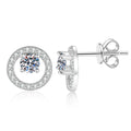 Circle Halo Moissanite Stud Earrings in White Gold-Plated S925 Sterling Silver with CZ on clean white background showing a circle halo stud silhouette