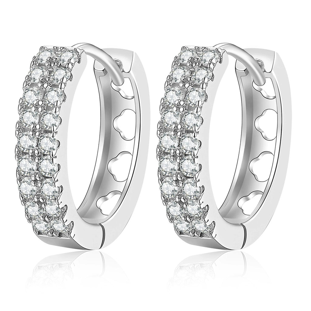 Pavé Moissanite Hoop Earrings in White Gold-Plated S925 Sterling Silver on clean white background showing the pair and wide rounded hoop earrings with dense pavé moissanite rows