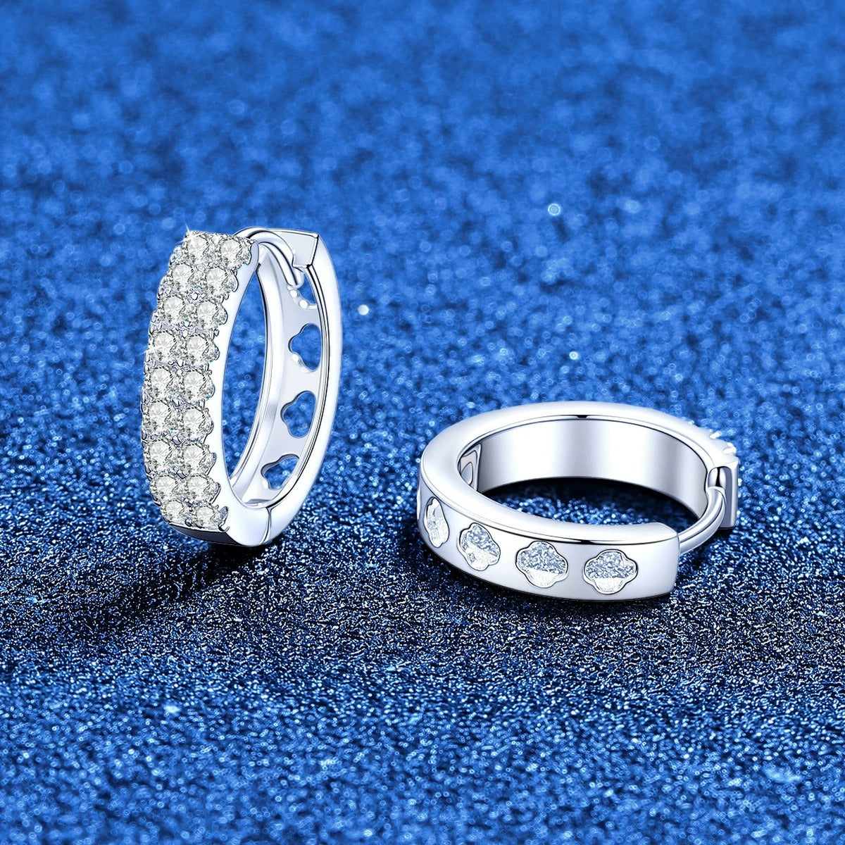 Pavé Moissanite Hoop Earrings in White Gold-Plated S925 Sterling Silver blue scene product view
