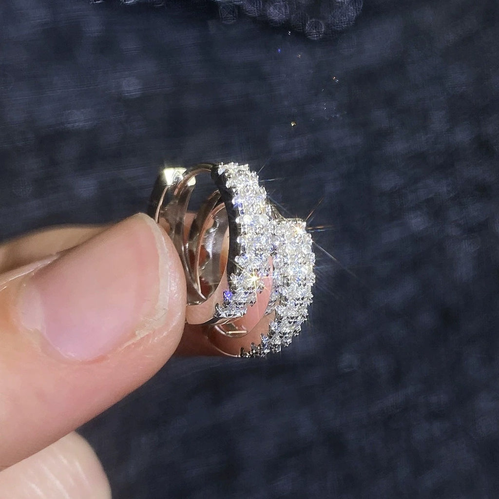 Pavé Moissanite Hoop Earrings in White Gold-Plated S925 Sterling Silver close-up product detail view
