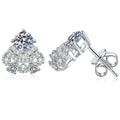 Fan Halo Moissanite Stud Earrings with CZ in White Gold-Plated S925 on clean white background showing the pair and fan-shaped stud earrings with a round moissanite top and pavé lower arc