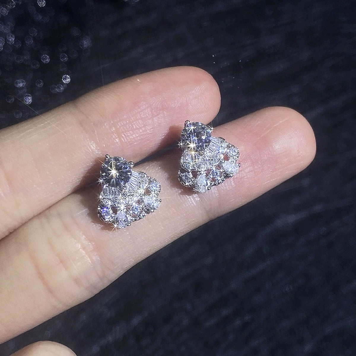 Fan Halo Moissanite Stud Earrings with CZ in White Gold-Plated S925 close-up product detail view