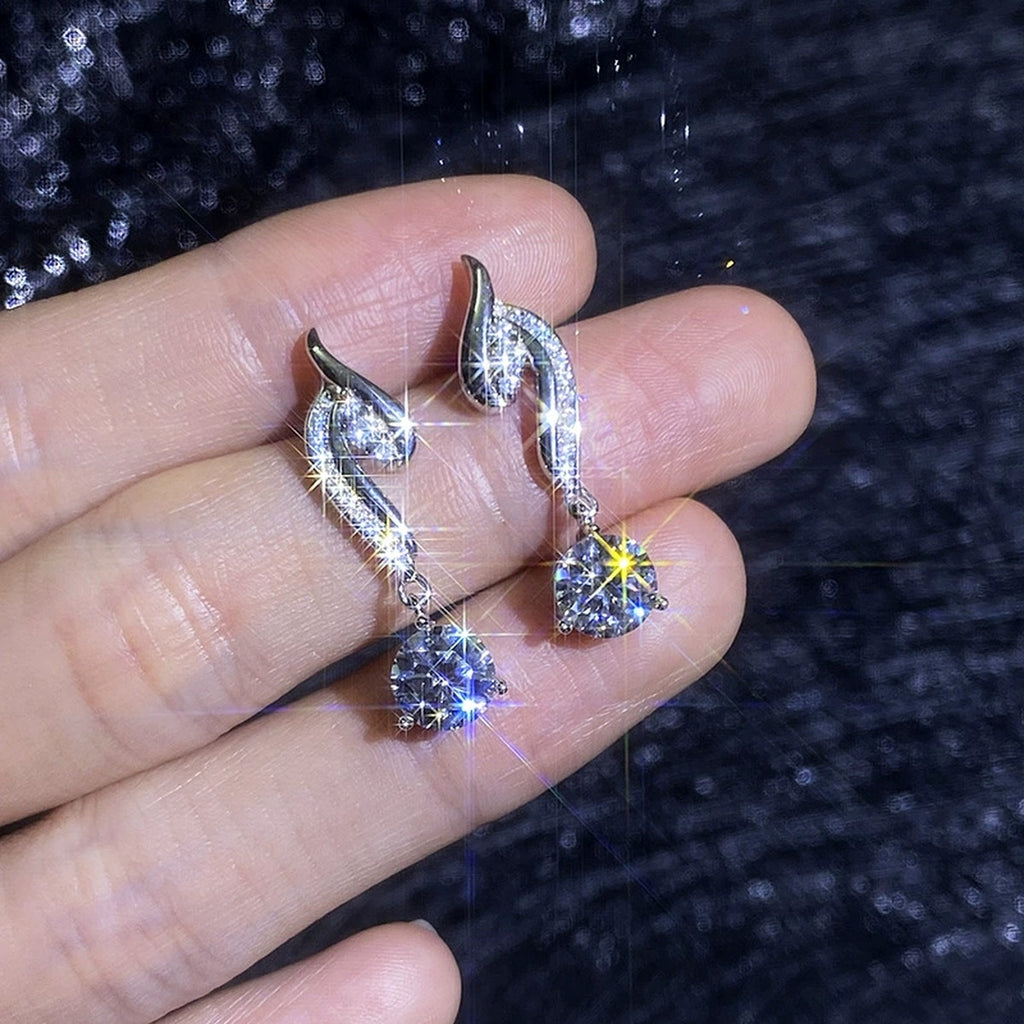 Swirl Moissanite Drop Earrings with CZ in White Gold-Plated S925 Silver dark background product display view