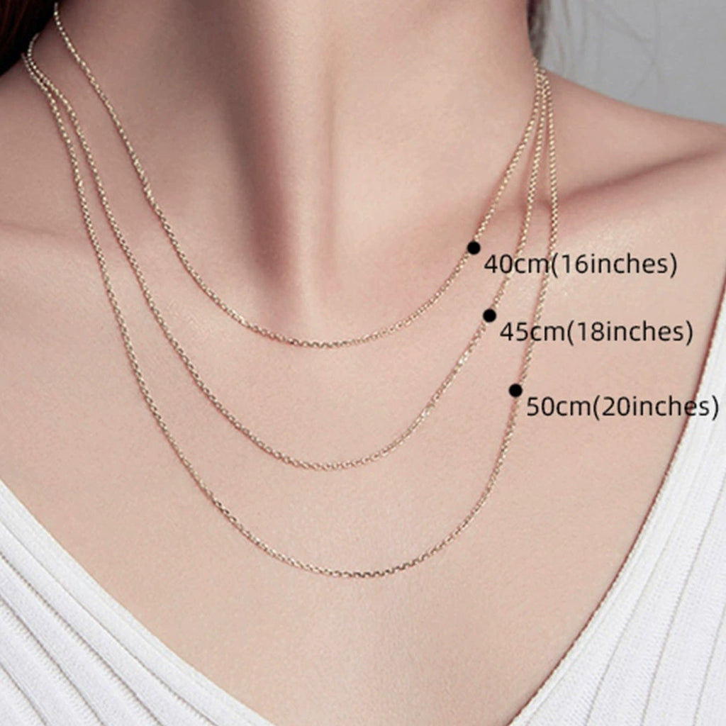 White Gold-Plated S925 sterling silver Chain Necklace neckline model view showing pendant scale and chain length