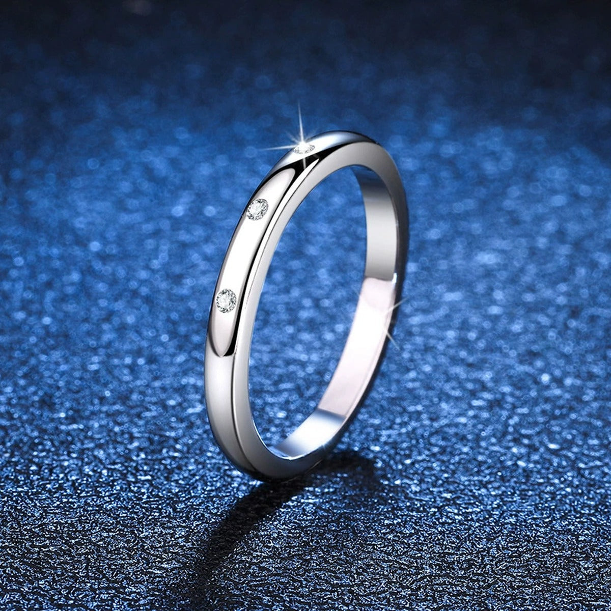 Minimal Flush Moissanite Band Ring blue background product view
