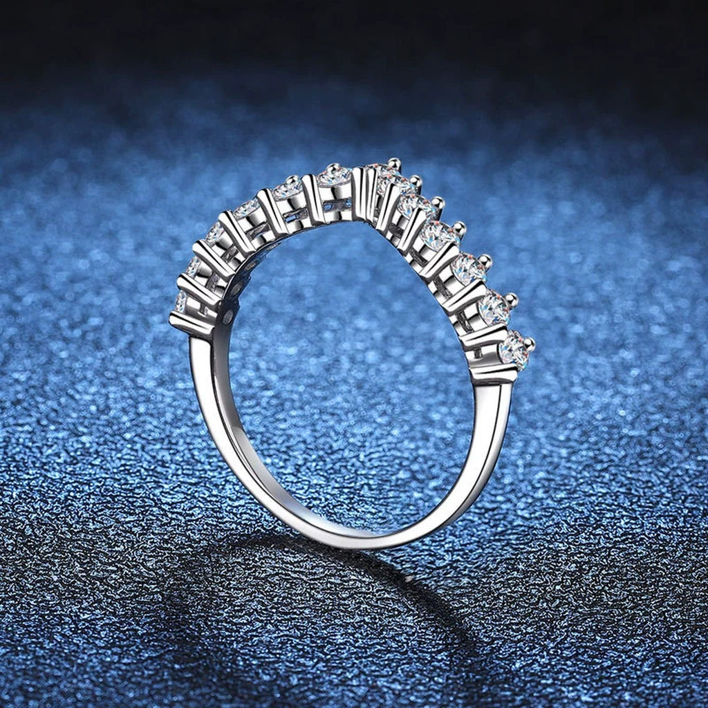 Round Crown Moissanite Band Ring blue background product view