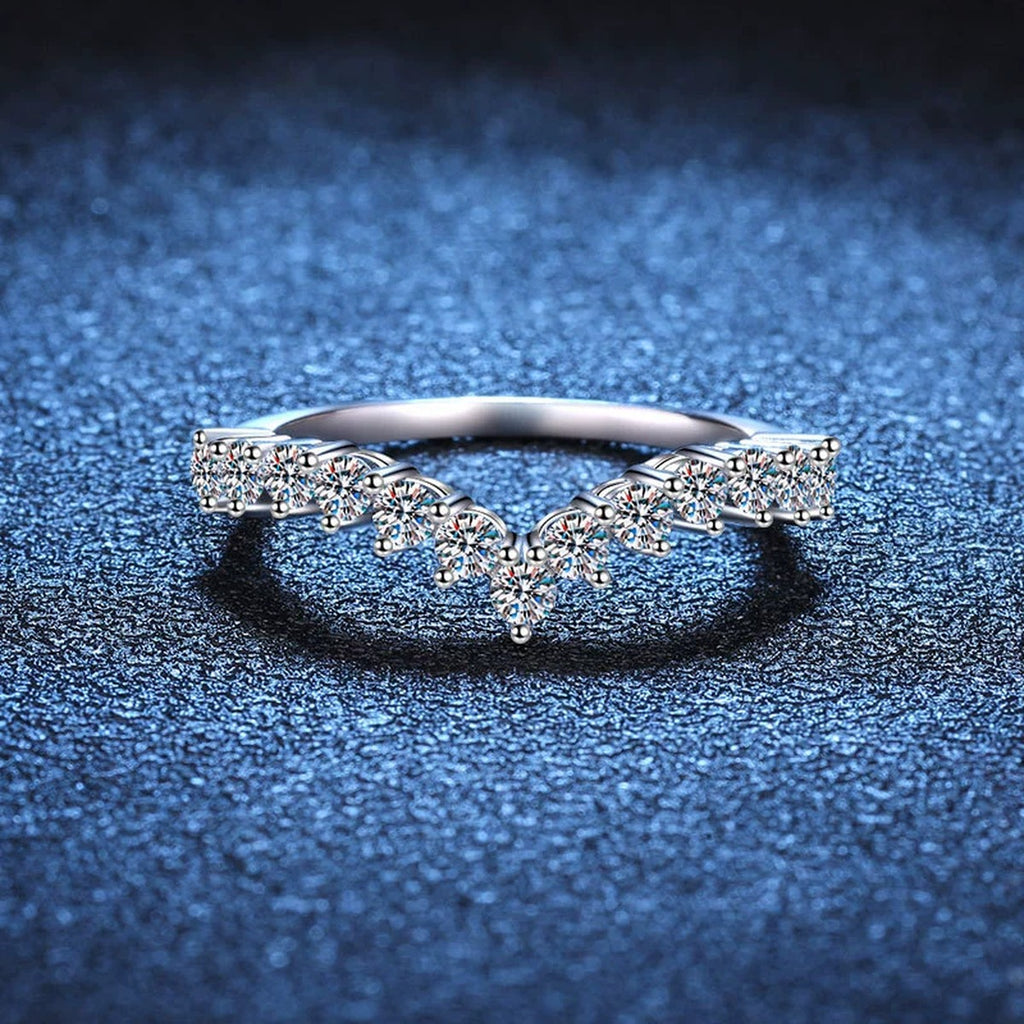Round Crown Moissanite Band Ring blue background product view