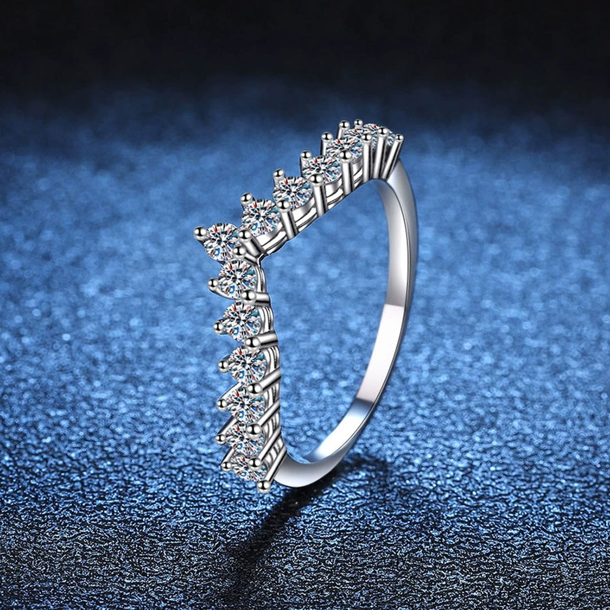 Round Crown Moissanite Band Ring close-up product detail view