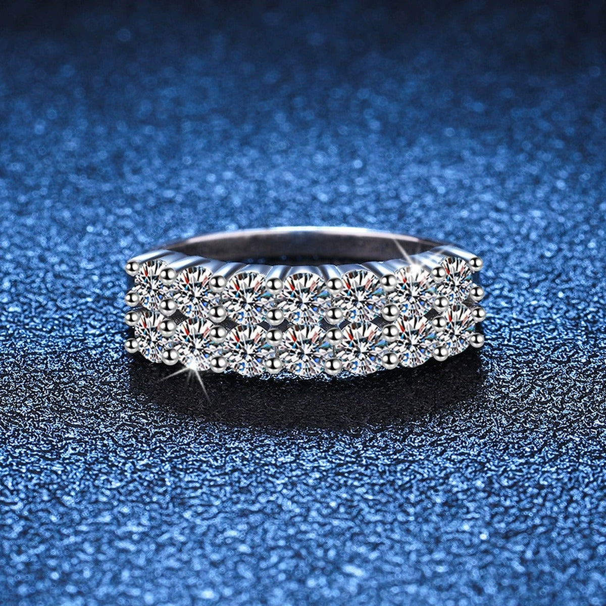 Wide Pavé Moissanite Band Ring blue background product view