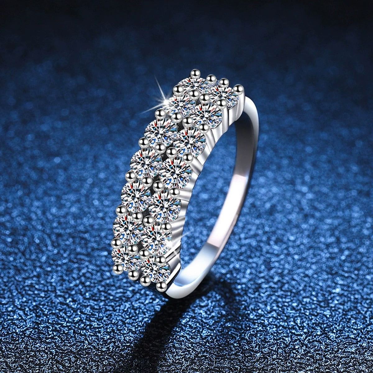 Wide Pavé Moissanite Band Ring blue background product view