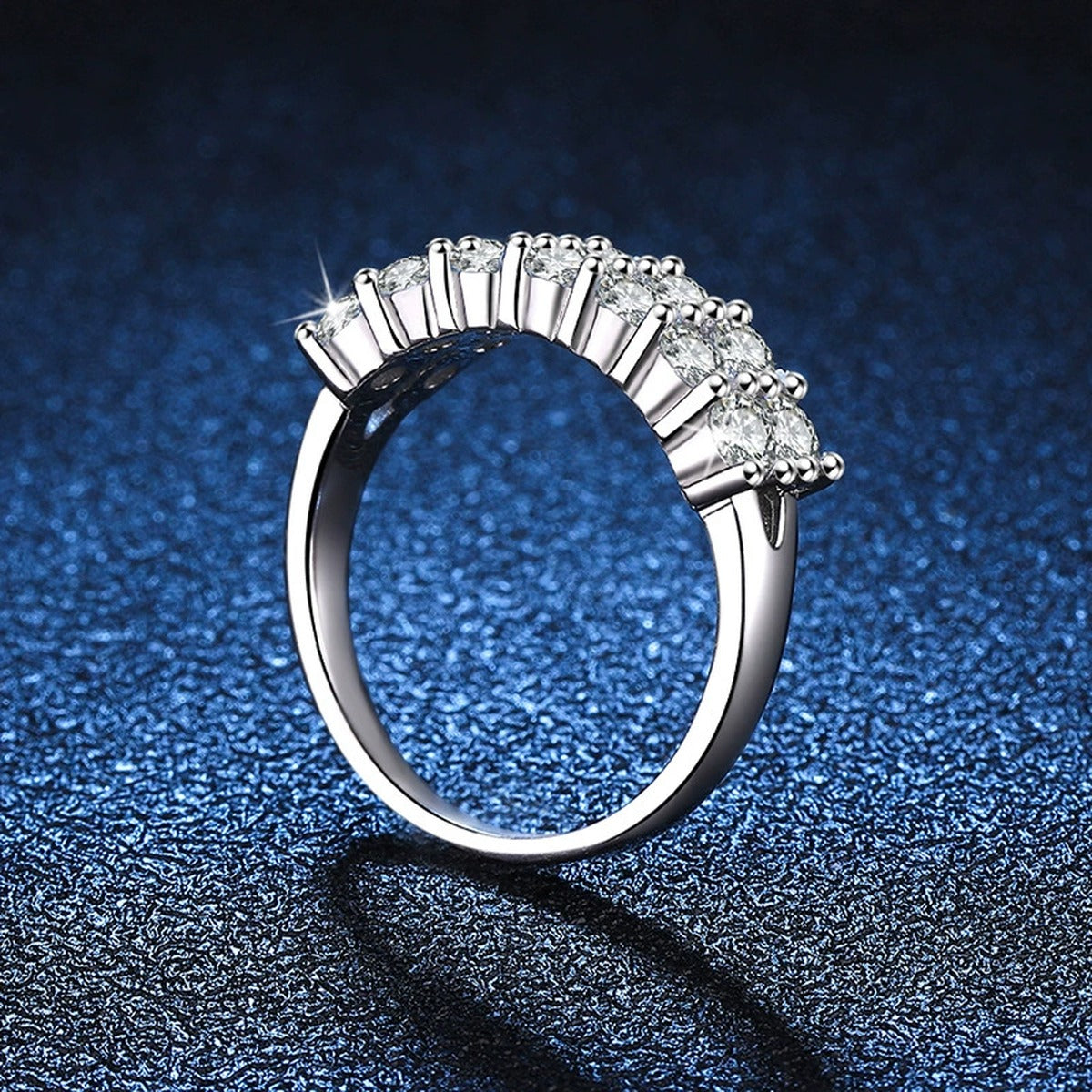 Wide Pavé Moissanite Band Ring blue background product view