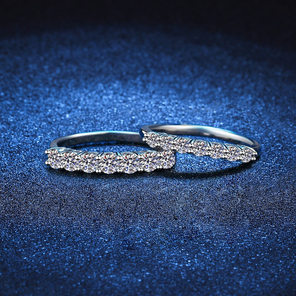 Graduated Moissanite Half Eternity Ring blue background product view