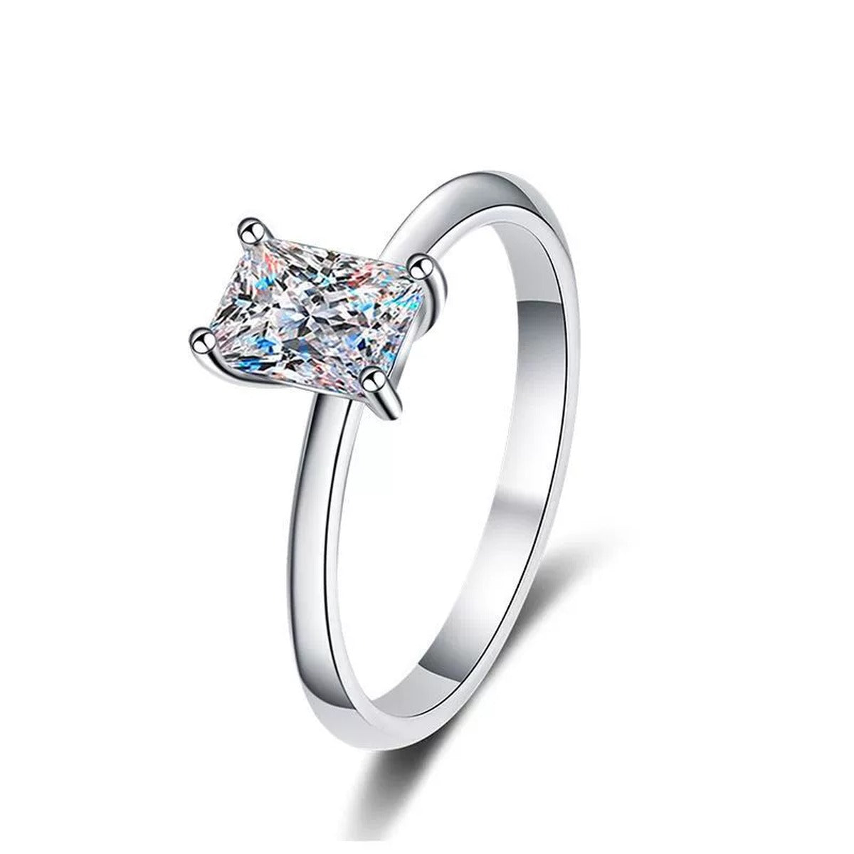 Emerald Cut Moissanite Solitaire Ring white background product image