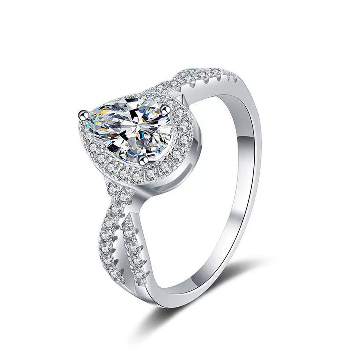 Cushion Halo Moissanite Engagement Ring with CZ white background product image