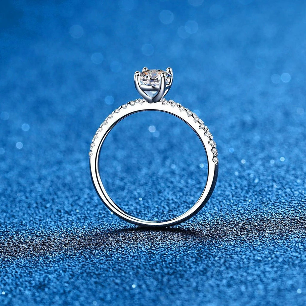 Radiant Cut Moissanite Engagement Ring with CZ blue background product view