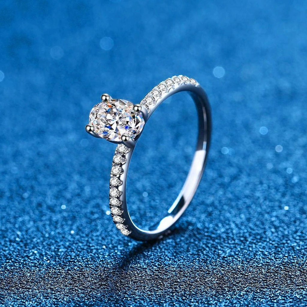 Radiant Cut Moissanite Engagement Ring with CZ blue background product view