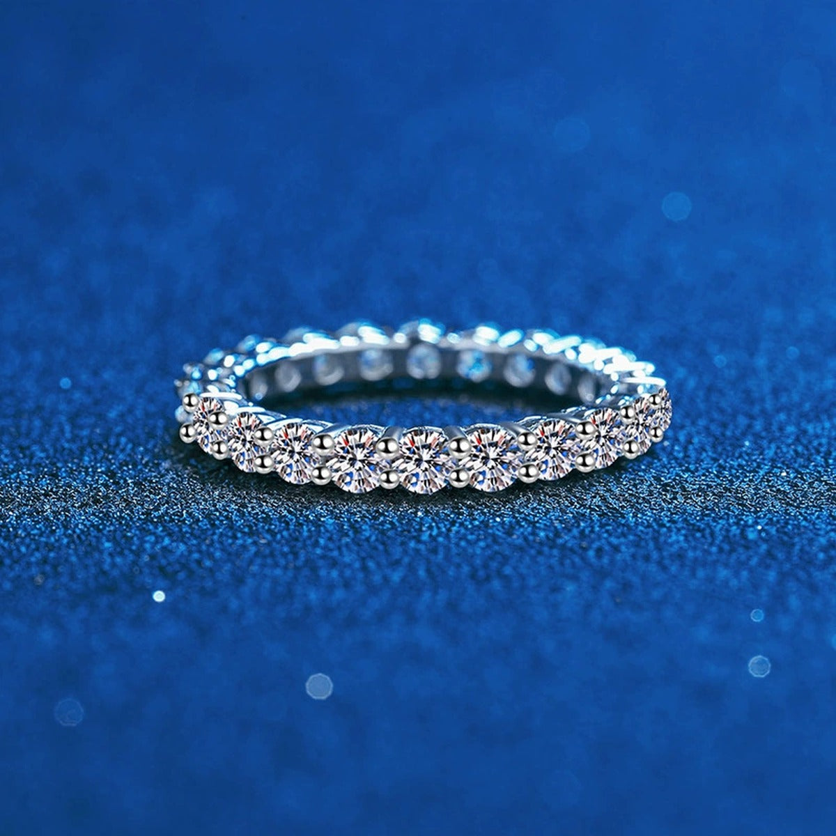 Full Eternity Round Moissanite Band Ring close-up product detail view
