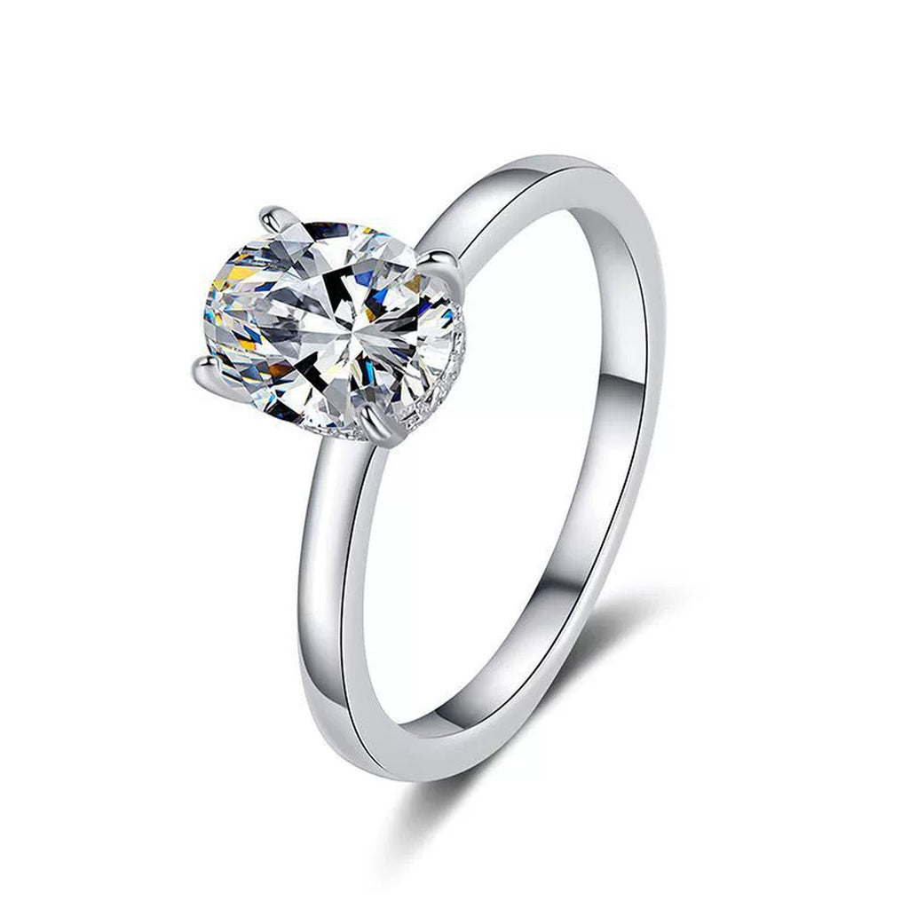 Oval Moissanite Engagement Ring with CZ white background product image